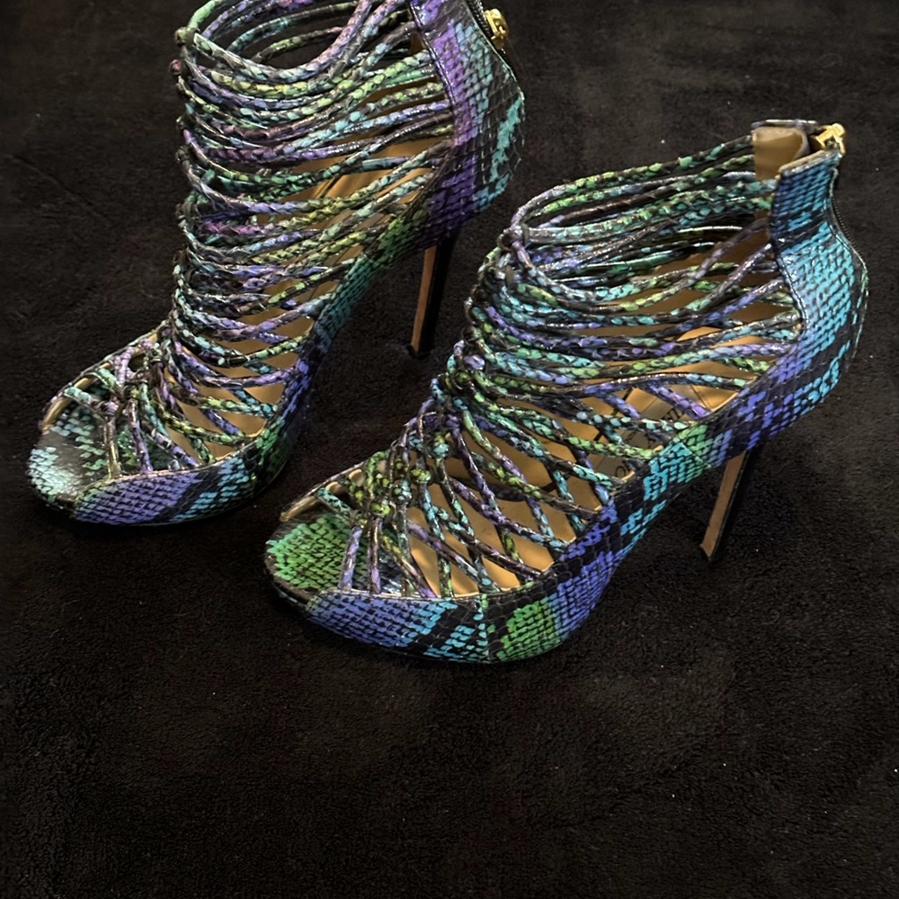 Jimmy Choo Blue Green Snakeskin Gladiator High Heel size 37